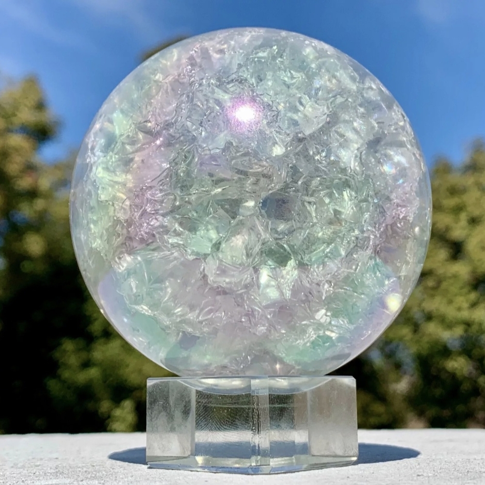 Irridescent Titanium Rainbow Quartz Crystal Ball Sphere Orb New - Picture 9 of 12